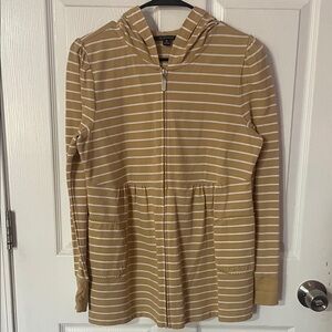 Chadwicks Women's Long Sleve,Tan w/white Striped, Full Zip Cotton Hoodie- M